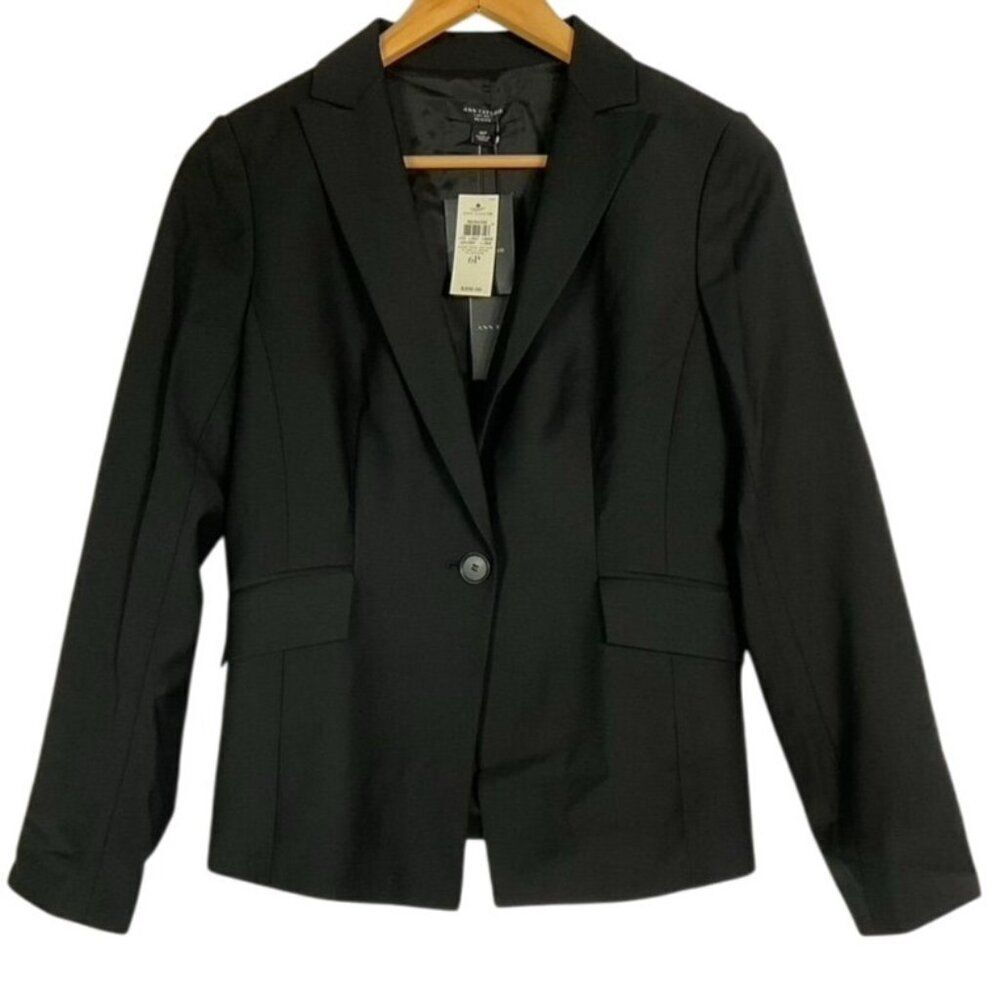 NWT Ann Taylor Tropical Wool Blazer, Black, 1 Button Closure, 85% wool/10% nylon